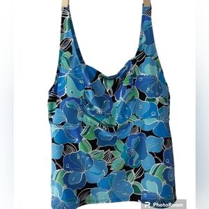 Lands' End Blue Tropical Print Underwire Tankini Top Size 18W